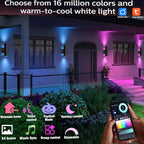rosykite Exterior Double Up Down Outdoor Wall Lights,Mi.Light Remote Control RGB Color Changing 1000lm Warm White 3000k RGBW Cylinder Outdoor Wall Light,Smart LED Exterior Lighting (4 Pack)