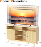 VINGLI Boho Fluted TV Stand for 70" TV, Solid Wood Entertainment Center with Storage and Shelves, Tall Media Console with Cable Management, TV Cabinet for Living Room and Bedroom, Oak