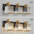 FDPBY Modern Bathroom Vanity Light 3-Lights Black Gold Crystal Wall Lamp Bathroom Modern Crystal Vanity Lighting