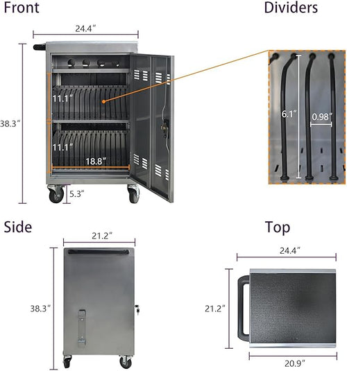 32-Bay Mobile Charging Cart with Keyed Lock, Steel Laptop & Tablet Charging Cabinet with Cable Management, Rolling Power Station for Classroom, Office, School, Library