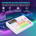 Bonkyo Gaming Audio Mixer & USB Interface with XLR Microphone, Bluetooth 5.0, RGB Effects, 48V Phantom Power, Voice Changer, G1 Sound Card for PS5, TikTok Live Streaming, Podcasting（White）