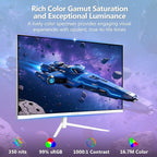 Z-Edge 24 inch 240Hz 165Hz Gaming Monitor, FHD 1080p, MPRT 1ms, IPS Monitor Gaming, 350nits, 16.7M Colors, 99% sRGB, UG24PJ Frameless Bezel, DP x1, HDMI x1(White)