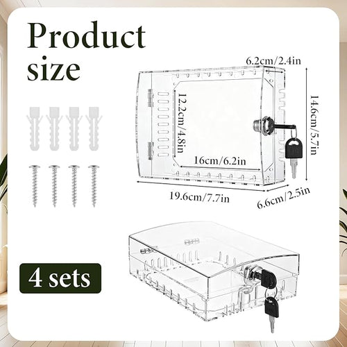 4 PCS Thermostat Lock Box with Key, Universal Thermostat Covers with Locks, Clear AC Lock Box Cover on Wall, Upgrade Thicken Universal Thermostats Cover, Fit Thermostats 6.1" x 5.4" x 3.2" or Smaller