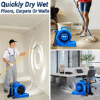 BSMTEK 5000 CFM 1HP Air Mover Blower Fan, Floor Blower Dryer - Timer for Industria, 3 Speeds, 4 Adjustable Angles, Handle Wheelkit, 15Ft Long Cord Portable, Stackable - 2026 Upgraded, Blue