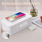 Dual Alarm Clock Radio Bedroom, Digital Alarm Clocks Bedrooms Bluetooth, Up to 10 Bedroom Alarms Clock White Noise 23 Soothing Sounds App/Button Control Snooze 12/24H FM Speaker Charging, White
