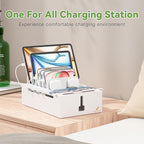 Pezin & Hulin Bamboo Charging Station for Multiple Devices, USB Charger Dock Organizer, with Power Supply (10 Ports HUB), 6 Cables, Cable Management Organizer for Cell Phones, Tablets -White
