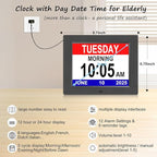 Jaihonda Clock with Date and Time for Elderly Dementia Clock for Seniors 12 Alram Option Large Display Large Number Digital Calendar Day Alzheimers Clocks for Seniors