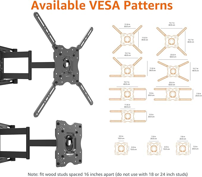 Amazon Basics Full Motion TV Wall Mount with Horizontal Post Installation Leveling for 32 to 86 inch TVs, Black
