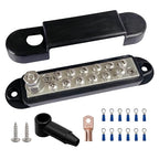 1/4" Stud Power Distribution Block Bus Bar with 12 x #8 Screws, Ampper 5.3" 12V 150A Marine BusBar Battery Distribution Block Kit W/Cover for Car Boat Solar (Black)