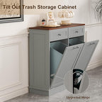 Tilt Out Trash Can Cabinet with Double Hidden Can Holder, Kitchen Free Standing Recycling Cabinet, Dog Proof, Wood, Gray