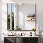 Black Bathroom Mirror for Wall, 39x39 Inch Rectangle Mirror with Metal Frame, Square Modern Vanity Mirrors for Bathroom Living Room, Entryway Hangs Horizontal or Vertical