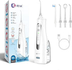 R REVA Cordless Oral Irrigator - 4 Modes Water Flosser for Teeth Cleaning, 300ML Reservoir, 360° Nozzle, IPX7 Waterproof, 2000mAh Rechargeable Battery, 4 Jet Tips, Smart Memory Function (M149 - White)