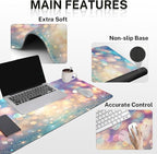 Britimes Abstract Pink and Blue Glitter Keyboard Mouse Pad Set 4in1 Large Mousepad+Keyboard Wrist Rest+Mouse Wrist Rest+Coaster Set with Ergonomic Design for Home Office Computer 35.4x15.7 inches