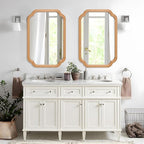 Wood Mirror for Bathroom, 20" x 30" Rectangular Wall Mirror for Bathroom Vanity with Wooden Frame Farmhouse Rounded Corner Wall Mirror Decor (Horizontal/Vertical)