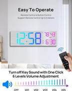 18.5" Large Digital Wall Clock with Remote Control, Big LED Display Digital Clocks with Night Light, Alarm, Countdown, DST, Temp, Date for Living Room, Bedroom, Office, Gift for Seniors(Silver)