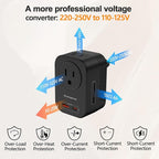 Shayangyoung 220V to 110V 20W PD Voltage Converter US to Europe International Universal Travel Adapter with 2 USB A 2 Type-C Port Worldwide Power Converters Plug Combo for Spain Italy (Black)-IZ