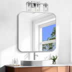 Silver Bathroom Mirror, 30 x 30 Inch Silver Square Mirror, Metal Framed Rectangular Vanity Mirror, Rounded Corner Wall Mounted Mirror for Living Room Bedroom Entryway Hangs Horizontal/Vertical