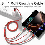Multi Charging Cable, 4ft 2Pack Multi Phone Charger Cable Braided Universal 3 in 1 Charging Cord Extra Long Multiple USB Cable with USB C, Micro USB Port Connectors for Cell Phones and More（Red+Black)