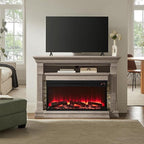 OKD 52 Inch Electric Fireplace with Mantel, Fireplace TV Stand with 36" 3-Sided Glass Electric Fireplace Heater for Living Room (Light Rustic Oak)