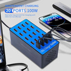 USB Charging Station,100W 20-Port Multi Device Charger with Intelligent Safety Features,Charging Station for Multiple Devices Phone,Watch,Pad,Speakers,Headphones,PS Compact for Home,Office,Travel