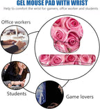 Keyboard Wrist Rest and Mouse Pad Wrist Support Set with Coasters, Non-Slip PU Base Ergonomic Gaming Mousepad for Home Office Working Studying Easy Typing & Pain Relief, Pink Roses