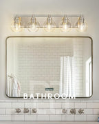 METWET Bathroom Light Fixtures, 5 Light Brushed Nickel Vanity Light, 32 Inch Modern Wall Sconces with Globe Clear Glass Shade, Vanity Lighting Fixtures Over Mirror, VL195-BN-CL-5