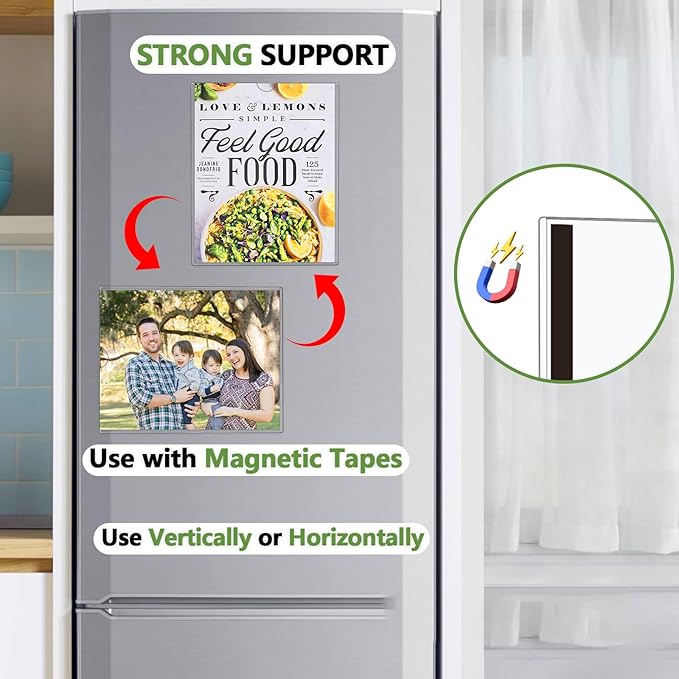 Mutualsign 2 Pcs Wall Sign Holder 8.5"x11" Magnetic Sign Holder, Rigid Print Protectors with Magnet Strips and Adhesive Strips, Wall Mount Plastic Paper Holder for Office Store Home Window Display (Clear)