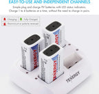 Tenergy TN136 4 Bay 9V Smart Charger with 4 Pieces Tenergy Premium 9V NiMH Rechargeable Batteries