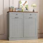 Tilt Out Trash Can Cabinet with Double Hidden Can Holder, Kitchen Free Standing Recycling Cabinet, Dog Proof, Wood, Gray