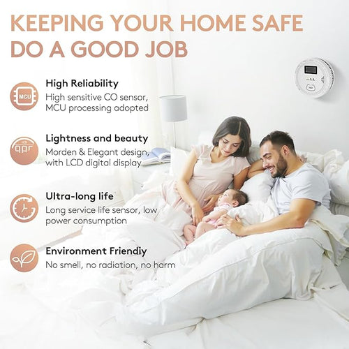 5 Packs, Smoke Combination CO Alarm,2-in-1 Detection, CO Detector,Smoke Detector,Battery Powered CO Alarm with LEDs,Digital Display,Test Button,Low Battery Warning,85db Alarm,Flexible Installation