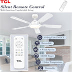 TCL Ceiling Fans with Lights, 52 Inch Ceiling Fan with Light and Remote Control, Reversible DC Motor, Noiseless, Dimmable 36W LED, Modern Ceiling Fan for Bedroom Living Room (White)