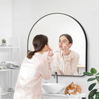 Arched Bathroom Mirror, 40"x40" Black Arched Mirror for Bathroom, Wall Mounted Mirror, Black Vanity Wall Mirror w/Metal Frame for Bedroom, Entryway, Living Room, Hanging or Leaning Against Wall