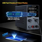 Wanptek DC Power Supply Variable 30V 10A, Bench Power Supplies with Encoder Adjustments Knob, USB Fast Charge Port with Output Current Display, 4-Digit LED Display