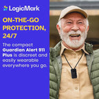 LogicMark Guardian Alert 911 Plus – No Monthly Fees, 2-Way Emergency Pendant for Seniors, with Fall Detection, Water Resistant, Direct 911 Connection Without a Landline