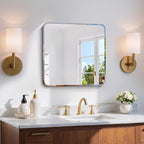 CILIBER Beveled Frameless Mirror, 18x18 Square Bathroom Mirror Rounded Corner, 18 inch Frameless Vanity Mirror, Shatterproof Lightweight Design Wall Mirror for Bedroom Living Room Entryway