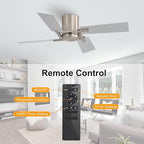 WINGBO 48 Inch Flush Mount Ceiling Fan without Light - 4 Plywood Blades, 6-Speed Reversible DC Motor, Noiseless Low Profile Ceiling Fan No Light for Bedroom Living Room, Nickel and Silver/Gray