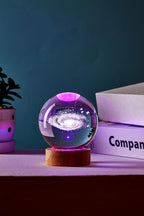 Conalisk 3D Galaxy Crystal Ball Lamp,3.15 Inch K9 Crystal Ball Night Light with Wooden Base,16 Colors Changing Light with Dimmable Remote Control,3D Laser Engraving Holographic Lamp (Galaxy)