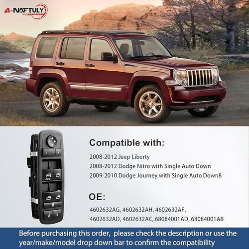 A-NAFTULY Driver Side Master Power Window Switch Replacement fits for Jeep Liberty 2008 2009 2010 2011 2012, Dodge Nitro 2008-2012, Dodge Journey 2009-2010, Window Control Switch, 4602632AG, 4602632AH
