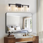 SOPEAS 4 Light Bathroom Vanity Light Fixtures, Black Farmhouse Bathroom Vanity Light with Clear Glass Shade, Bathroom Lighting Fixtures Over Mirror, Vanity Lights for Bathroom Mirror