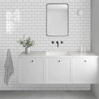 Vamos Tile Peel and Stick Backsplash Tile, 3''x6'' PVC Subway Tile, Stick on Backsplash for Kitchen/Bathroom/Fireplace,4-Piece Glossy Pure White with Dark Gray Grout
