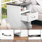 Nightstand with Charging Station Set of 2,18" Wide End Table with 2 Drawers & Metal Handles,Rustic Farmhouse Wood Small Dresser,Bedside Table,Modern Chest of Drawers for Bedroom,Living Room, Off White