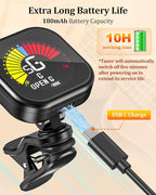 New Bee Guitar Tuner Clip-On Rechargeable with Color Screen 360° Rotatable Acoustic Chromatic Open Tuning for Guitar, Bass, Ukulele, Violin, Cello(Black, 1 Pack)