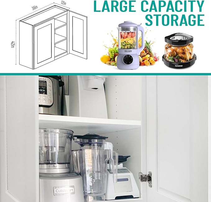 Wall Kitchen Cabinets, RTA Cabinets, White Shaker Cabinet, Wall Mounted, RTA Upper Cabinet, Modern for Kitchen and Bathroom with Door (White, 36" W x 42" H x 12" D)