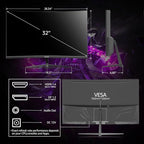 Gawfolk 32 inch Gaming Monitor 1800R Curved Computer Monitors 165HZ / 180HZ PC Monitors VA Screen for Home, Office and Dormitory, FHD 1080P Computer Monitor Support HDMI & DP