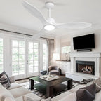 revoici 52 Inch White Ceiling Fan with Lights and Remote, Retro White Wood Low Profile Flush Mount Modern Ceiling Fan for Indoor Farmhouse Bedroom Living Room Outdoor Patio Porch, Reversible DC Motor