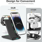 Wireless Charging Station, 3 in 1 Fast Wireless Charger Stand for Multiple Devices Apple Watch Ultra Series 11 10 9 8 7 6 SE 5 4 3 2, iPhone 17 16 15 14 13 12 11 Pro Max/Plus/Air/X/XS/XR, Airpods Pro