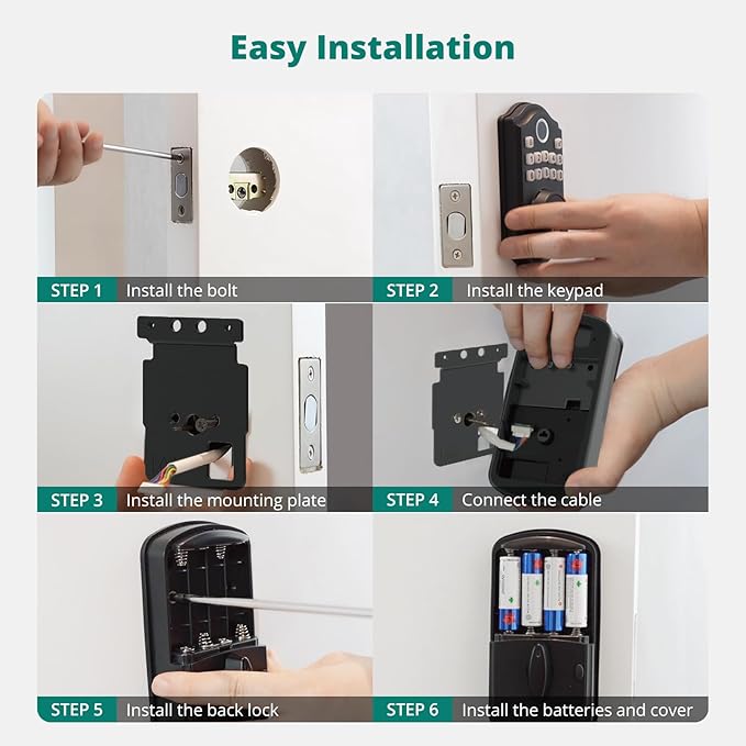 AkaGear DS10 Keyless Entry Door Lock with Handle - 2 Lever Handles, Fingerprint Door Lock, Keypad Deadbolt, 2 Keys, Code, Smart Locks for Front Door, Auto-Lock, Easy Installation - Oil Rubbed Bronze