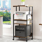 Arbuxzuy 4 Tier Printer Stand with Storage Shelf, Large Tall Printer Cart with Wheels, Mobile Printer Table for Home Office, Adjustable Stands for Heat Press Scanner Fax (Brown)
