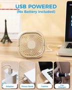 RJVW 4 Inch Small USB Desk Fan, 3-Speed Portable & 360°Rotatable Mini Cooling Fan, USB-Powered Desktop Fan for Home Office Bedroom Dorm Indoor Outdoor Summer Gift