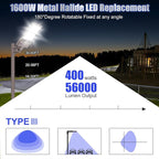 BBESTLED 4Pack 400W LED Parking Lot Light Dusk to Dawn Outdoor Lighting Arm Mount 56000LM IP65 UL & DLC Commercial Light for Street Stadium Tennis Court 5000K (100-277VAC Input), LED Shoebox Light